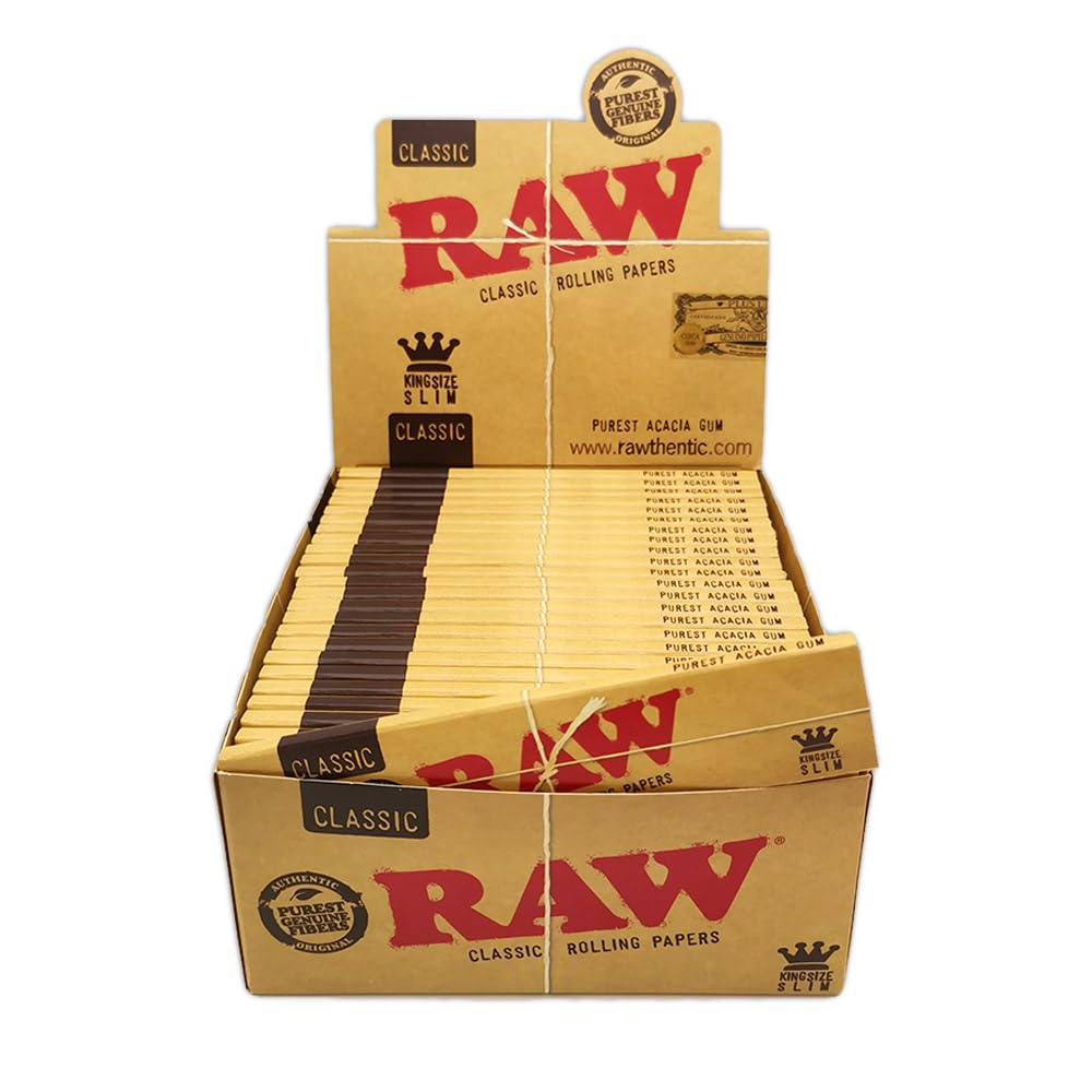 Raw Classic King Size Slim Rolling Paper (Pack Of 50) Box