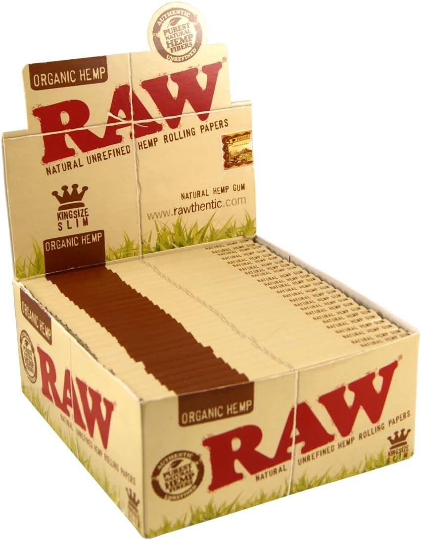 Raw King Size Slim Organic Hemp Rolling Papers (Pack of 50) Box