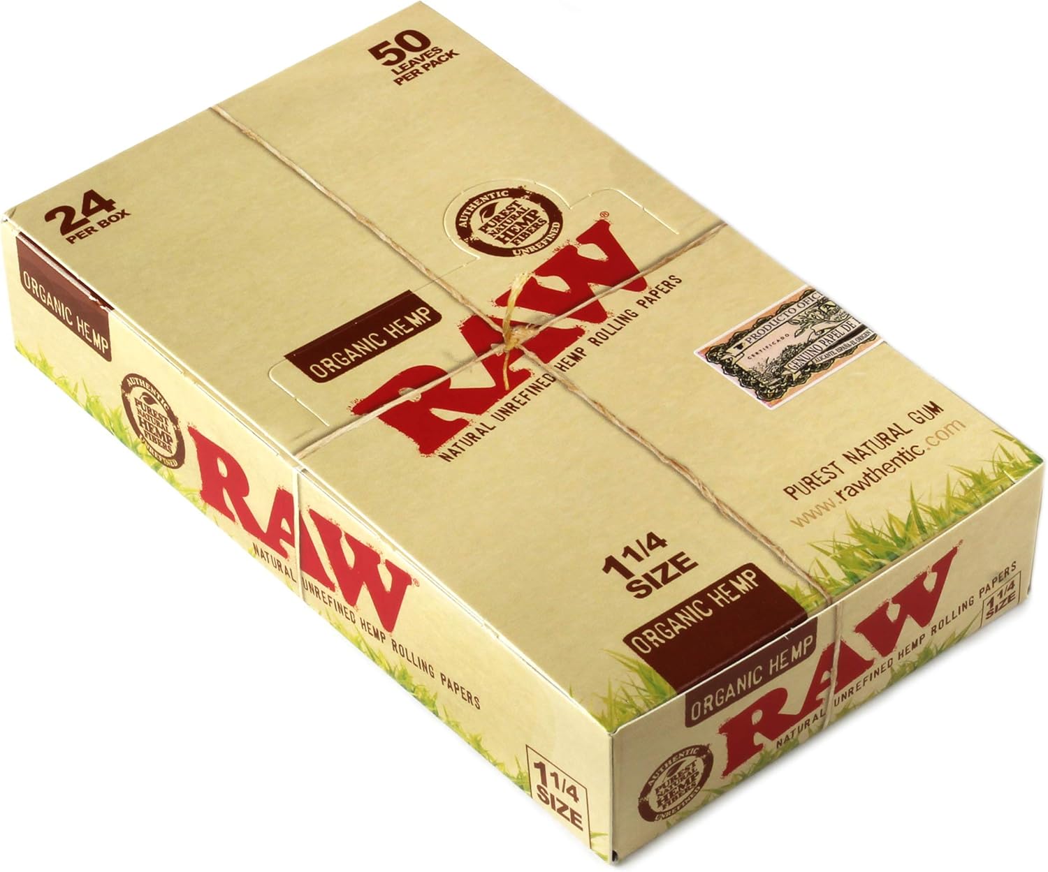 RAW Unrefined Organic 1.25 Cigarette Rolling Papers (Pack of 24) Box